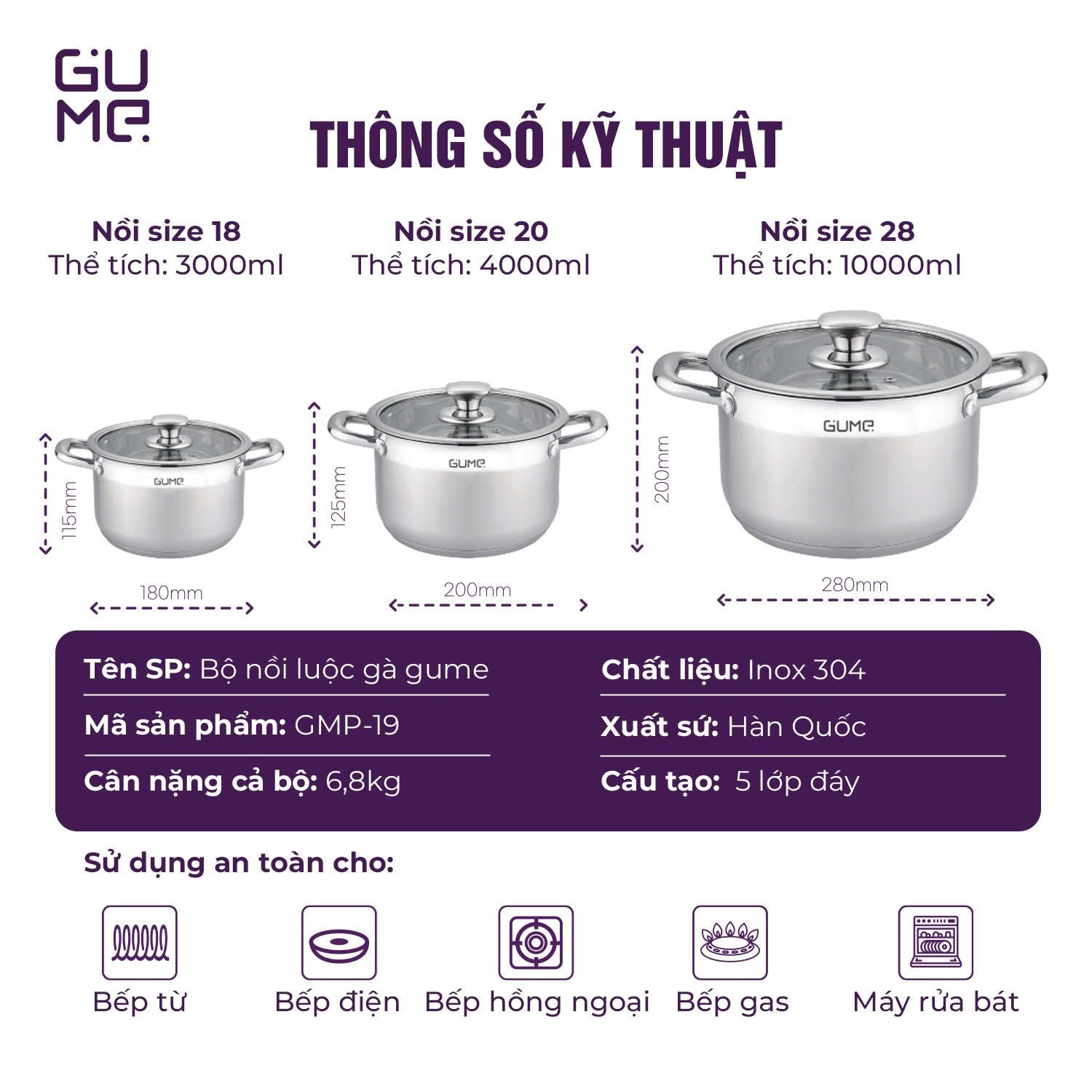 Bộ 3 Nồi Luộc Gà GUME KOREA GMP 19 4