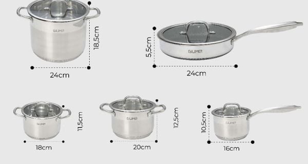 Bộ Nồi Chảo Inox đáy 5 Lớp GMPPS 2201 GUME KOREA 4