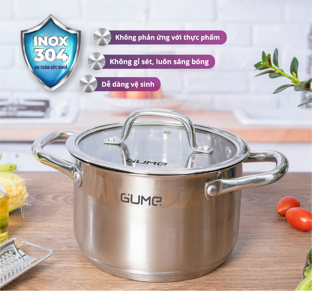 Bộ Nồi Chảo Inox đáy 5 Lớp GUME KOREA GMPPS 2201 4