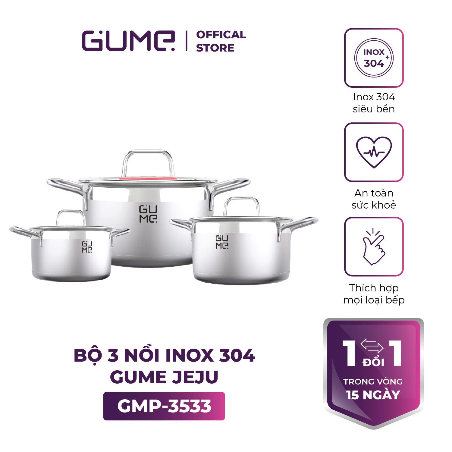 Bộ Nồi Inox JeJu Gume Korea 3pcs Usp Gmp 3533 1