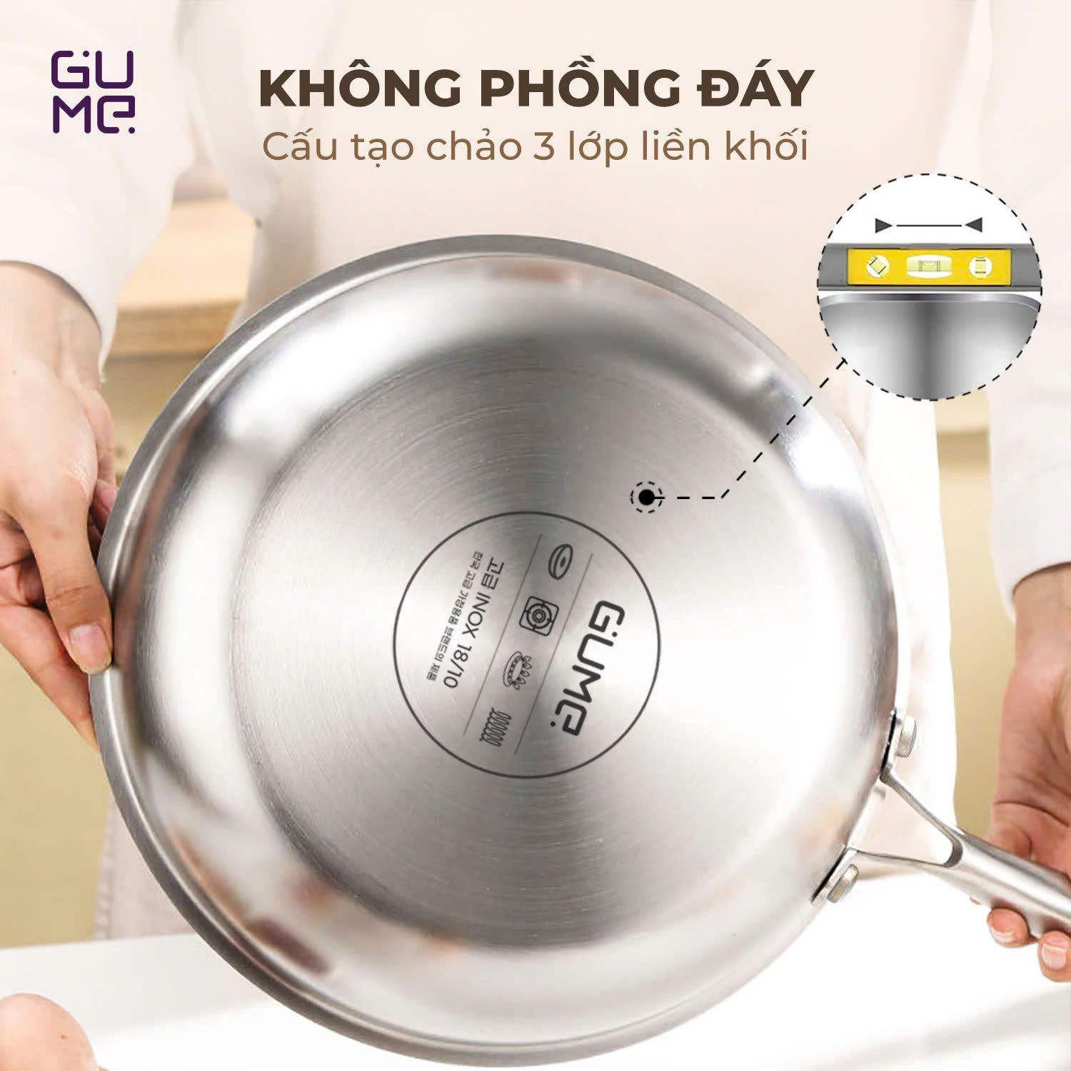 Chảo Inox Nguyên Khối 18 10 Nguyên Khối Cao Cấp Gume Korea Gps 1220 4