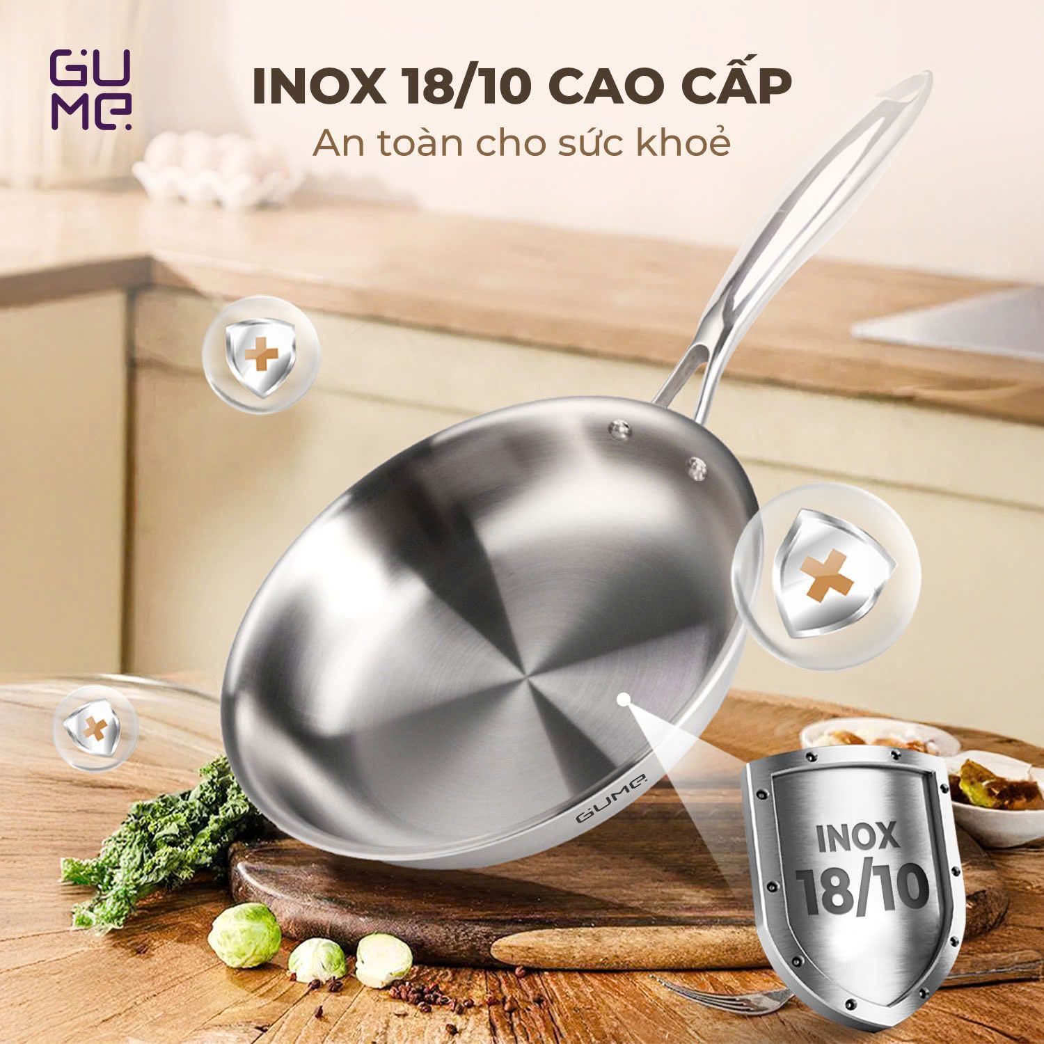 Chảo Inox Nguyên Khối 18 10 Nguyên Khối Cao Cấp Gume Korea Gps 1220 7