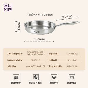 Chảo Inox Nguyên Khối 18 10 Nguyên Khối Cao Cấp Gume Korea Gps 1226