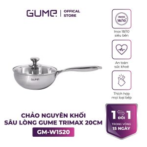 Chảo sâu lòng inox nguyên khối 18 10 cao cấp Gume Korea Trimax Gmw 1520