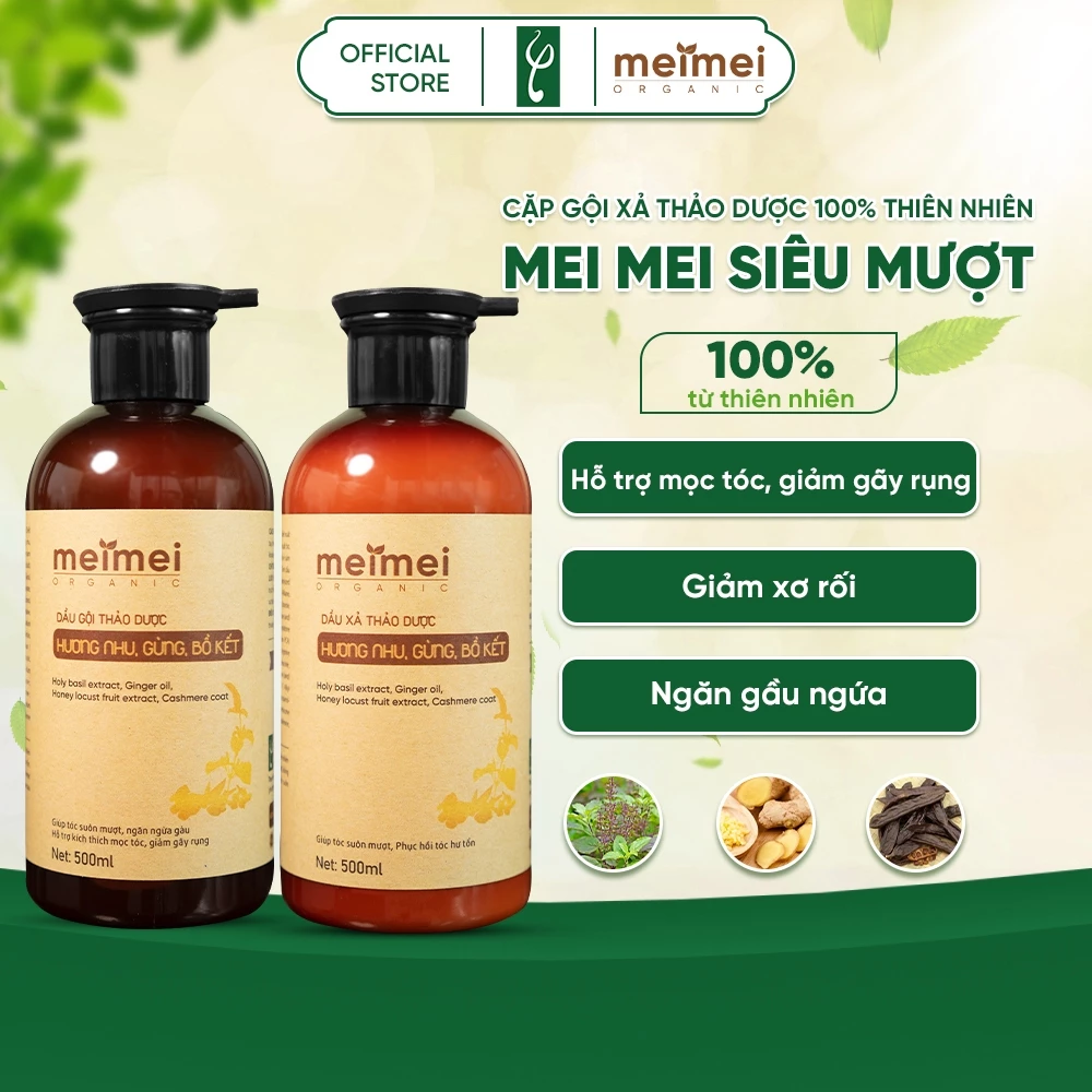Combo dầu gội dầu xả thảo dược Mei Mei siêu mượt, hương nhu, gừng, bồ kết 500ml 4