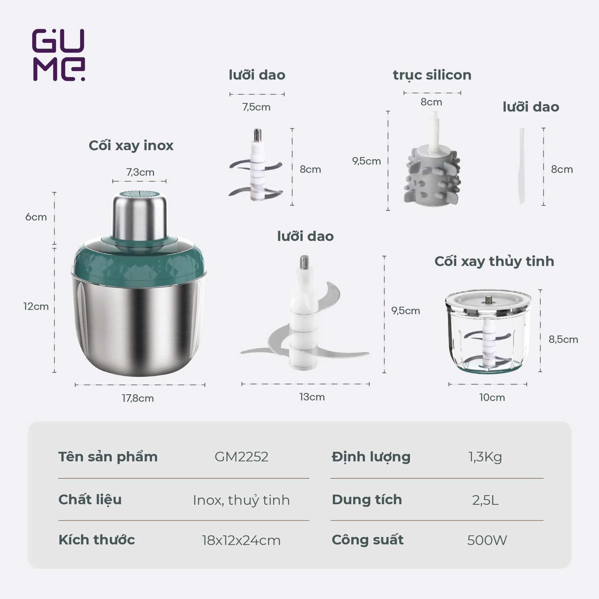 Máy Xay Thịt Đa Năng Mini Cho Gia Đình Gume Korea GM 2252 3