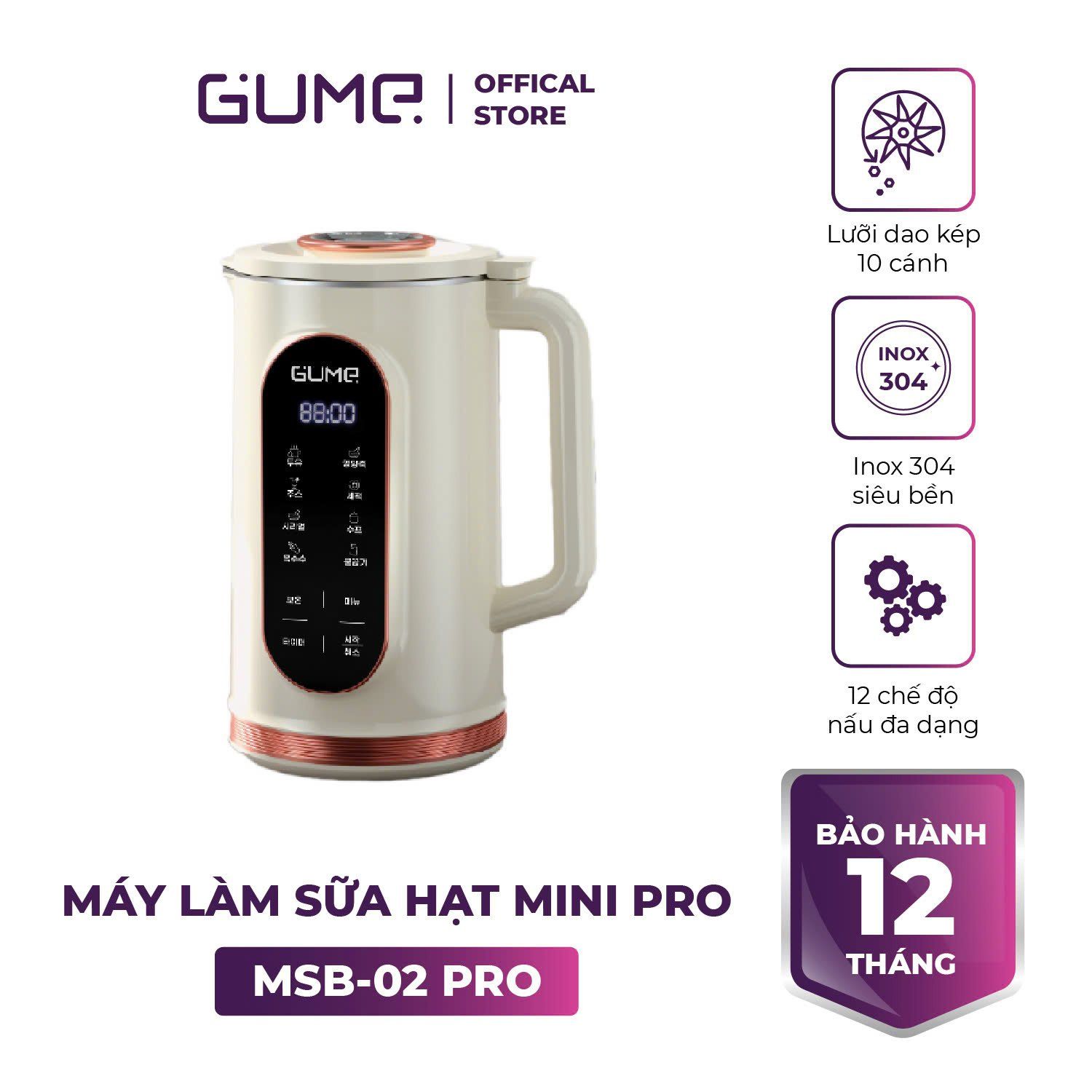 Máy làm sữa hạt mini 12 chế độ nấu Pro Gume Korea Msb 02 1