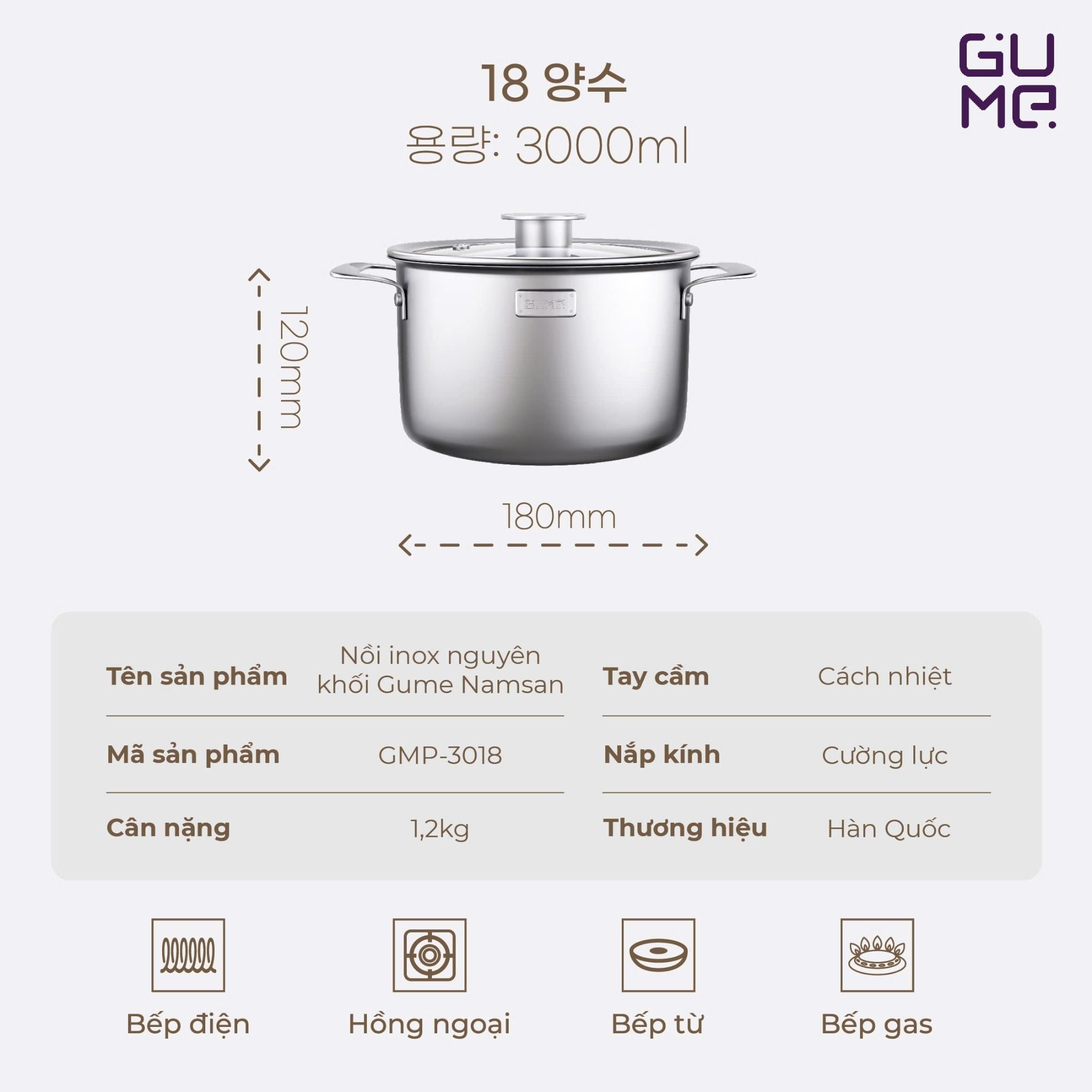 Nồi Inox Nguyên Khối Namsan Gume Korea Gmp 3018 1