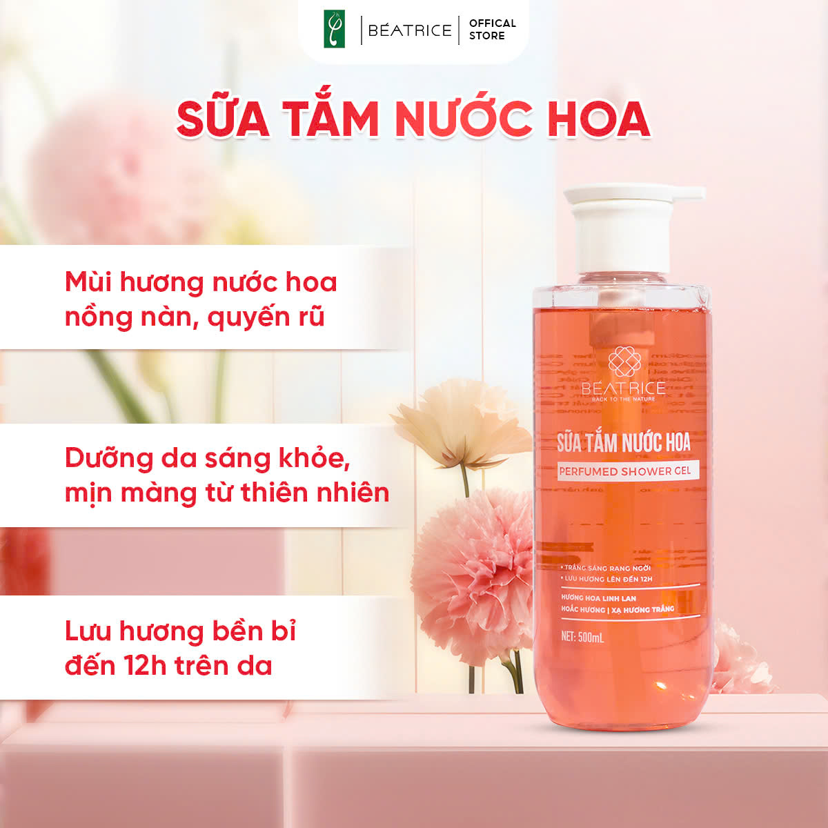 Sữa tắm Beatrice lưu hương nước hoa sáng hồng 500ml 2