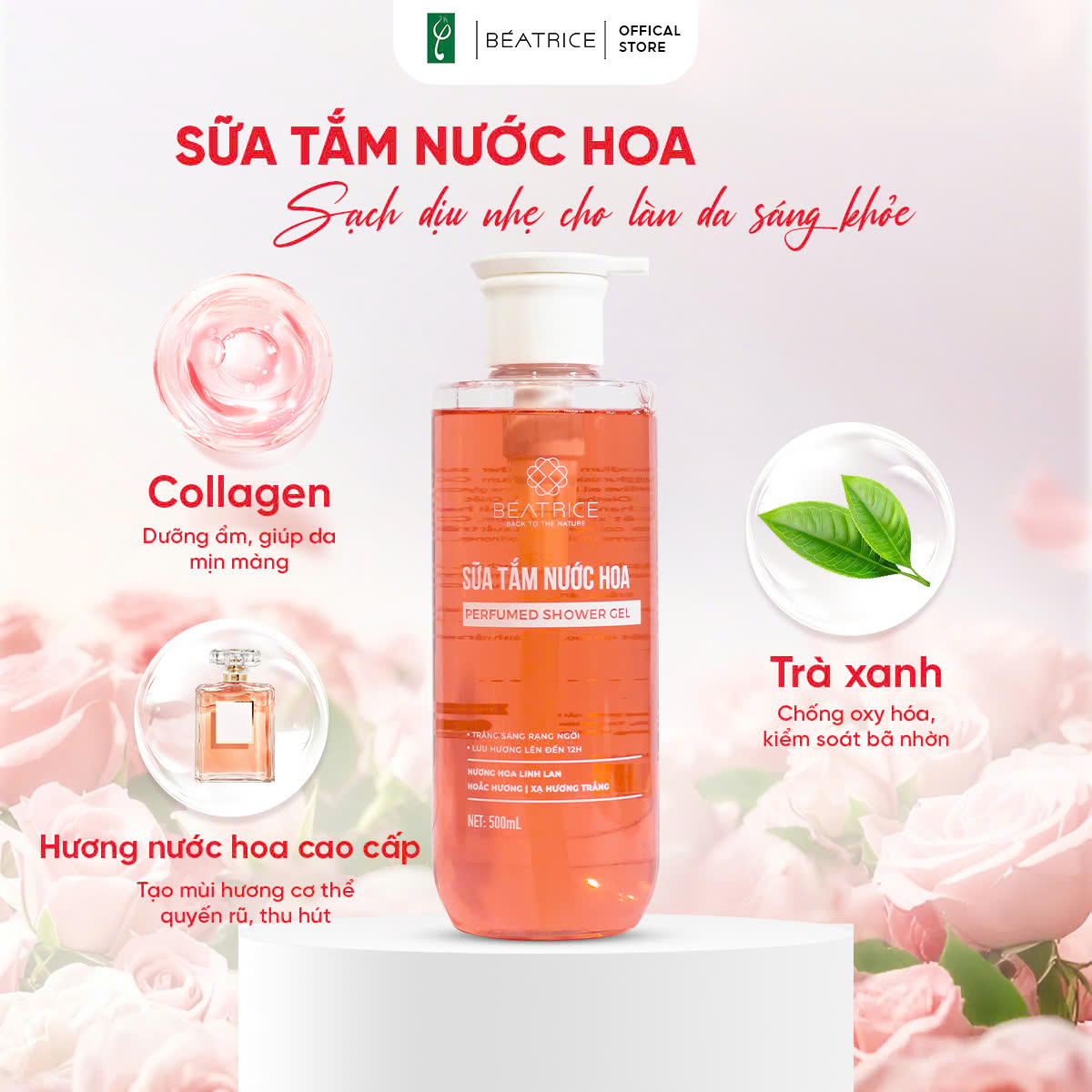 Sữa tắm Beatrice lưu hương nước hoa sáng hồng 500ml 3
