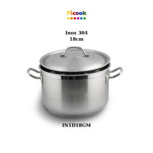 Nồi vung Inox 304, 1 Đáy, Dùng Cho Bếp Từ Giá Khuyến Mãi Sâu, 18cm, Hãng Picook IN1D18GM