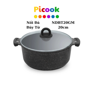 Nồi Đá Đáy Từ, Chống Dính, Nắp Kính, Giá Giảm Sâu, Dùng Được Nhiều Loại Bếp, 20cm, Hãng Picook NDBT20GM