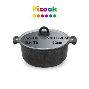 Nồi Đá Đáy Từ, Chống Dính, Nắp Kính, Giá Giảm Sâu, Dùng Được Nhiều Loại Bếp, 22cm, Hãng Picook NDBT22GM