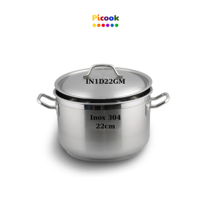 Nồi vung Inox 304, 1 Đáy, Dùng Cho Bếp Từ Giá Khuyến Mãi Sâu, 22cm, Hãng Picook IN1D22GM