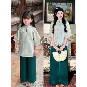Bộ Đồ Pháp Phục Cho Bé Đi Chùa Cao Cấp SET MẸ & BÉ TƠ PHỐI DUYÊN DÁNG, Set bé, LC SILK
