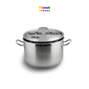 Nồi vung Inox 304, 1 Đáy, Dùng Cho Bếp Từ Giá Khuyến Mãi Sâu, 24cm, Hãng Picook IN1D24GM