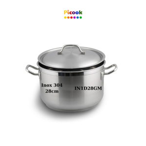 Nồi vung Inox 304, 1 Đáy, Dùng Cho Bếp Từ Giá Khuyến Mãi Sâu, 28cm, Hãng Picook IN1D28GM