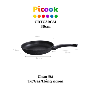 Chảo Đá Từ Chống Dính Siêu Bền, Dùng Mọi Bếp, Giá Rẻ, Hãng Picook, 30cm, CDTC30GM