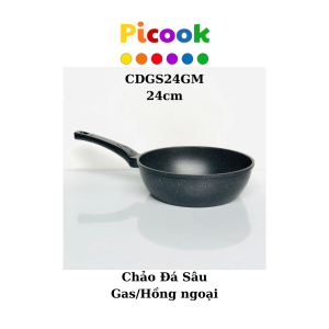 Chảo Đá Sâu Lòng, Chống Dính Siêu Bền, Dùng Bếp Gas, Giá Khuyến Mãi Sâu, Hãng Picook, 24cm, CDGS24GM