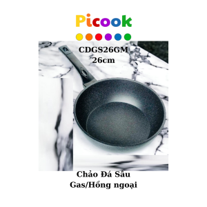 Chảo Đá Sâu Lòng, Chống Dính Siêu Bền, Dùng Bếp Gas, Giá Khuyến Mãi Sâu, Hãng Picook, 26cm, CDGS26GM