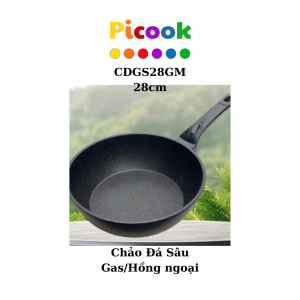 Chảo Đá Sâu Lòng, Chống Dính Siêu Bền, Dùng Bếp Gas, Giá Khuyến Mãi Sâu, Hãng Picook, 28cm, CDGS28GM