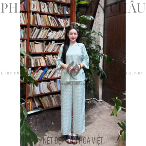 Bộ Đồ Pháp Phục Đi Chùa Cao Cấp Set Bộ Lụa Gấm Hoạ Tiết Lông Công Cúc Đàn, Silk