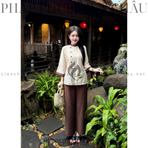 Bộ Đồ Pháp Phục Đi Chùa Cao Cấp Đũi Tơ Vạt Hò Thêu Chữ Bình An, Silk