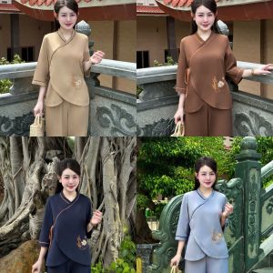 Bộ Đồ Lụa Nhuyễn Cổ V Thêu An Nhiên Tinh Tế, TH Silk