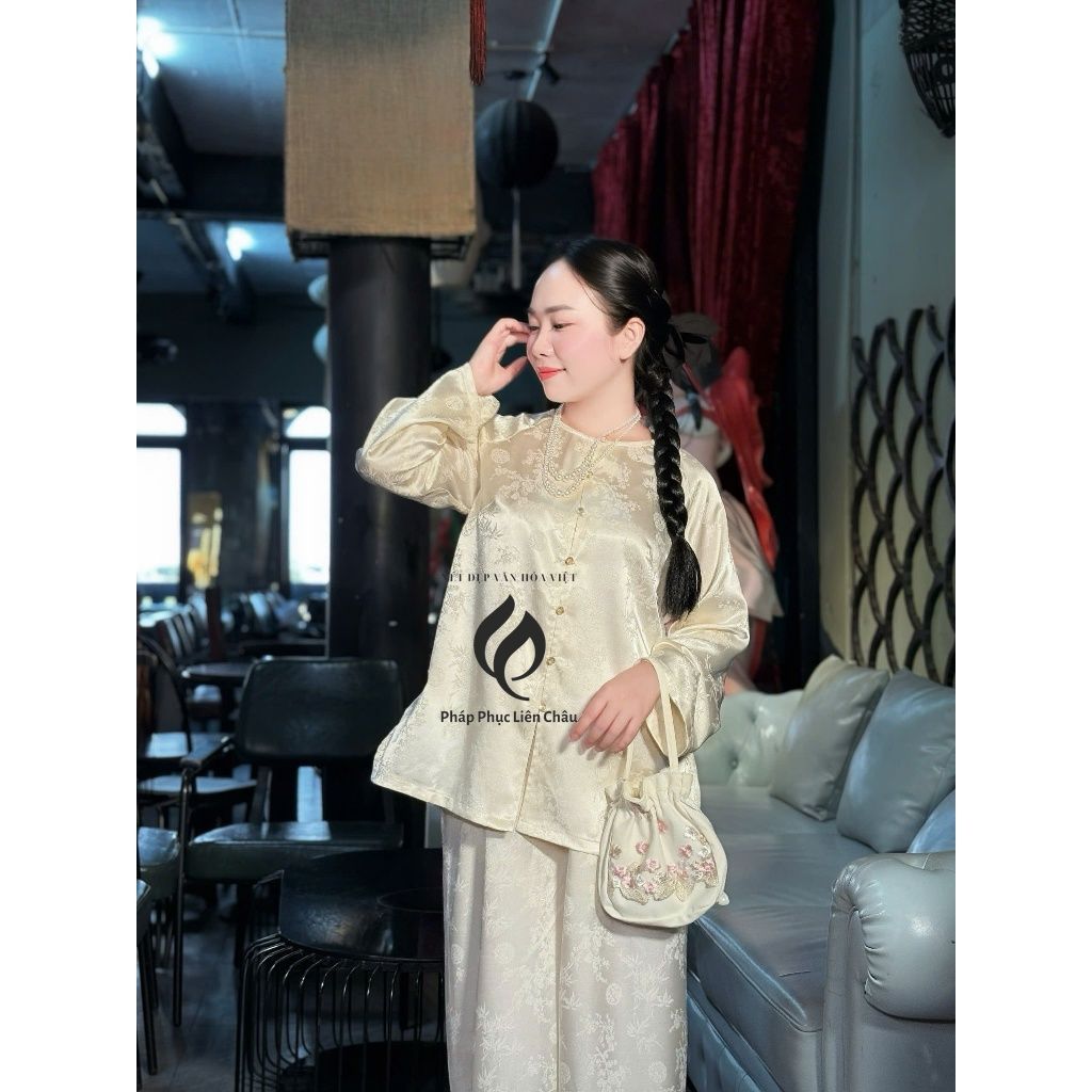 PHÚC NGHIÊM - Set pháp phục, bộ lam lễ chùa cao cấp, lụa vân hoa sang trọng, dáng suông thanh lịch - Pháp Phục Liên Châu - Silk