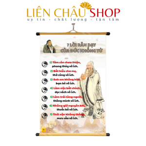 Tranh Chữ 7 Lời Răn Của Đức Khổng Tử kích thước 40x60cm, tranh động lực treo tường vải canvas Liên Châu Shop