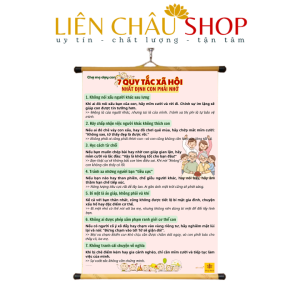 Tranh chữ Treo 7 Quy Tắc Xã Hội 40x60cm bằng vải,có nẹp Nhựa 2 đầu dùng để treo tường Liên Châu Shop