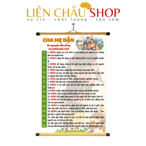 Tranh chữ Mẹ Dặn 16 Nguyên Tắc Sống 40x60cm bằng vải,có nẹp 2 đầu dùng để treo tường Tranh Tạo Động Lực Liên Châu Shop