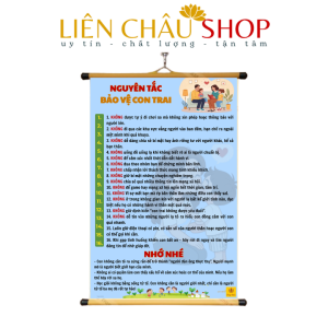 Tranh chữ Nguyên Tắc Bảo Vệ Con Trai 40x60cm bằng vải,có nẹp 2 đầu dùng để treo tường Tranh Tạo Động Lực Liên Châu Shop