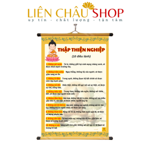Tranh Treo Chữ Thập Thiện Nghiệp, kích thước 40x60cm, Vải cao cấp, Nẹp nhựa 2 đầu, Lời Phật Dạy Liên Châu Shop